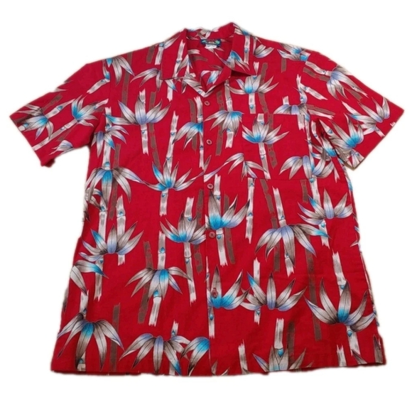 Hawaii Blues Hawaiian Shirt Men Med Red Tiki Bamboo Tropical Beach Vacation Euc - Picture 1 of 12